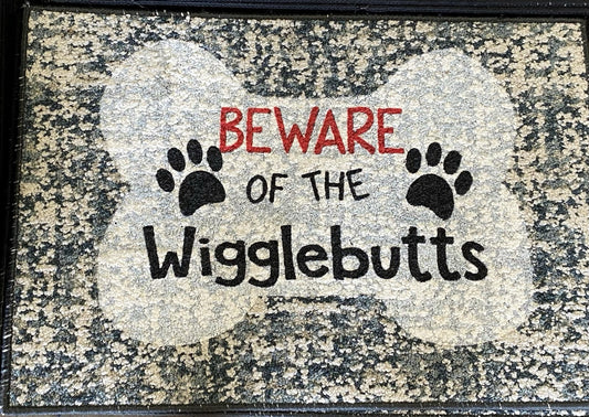 "BEWARE OF THE WIGGLEBUTTS" Door Mat Dog Lovers CORGI Puppy Decor NEW