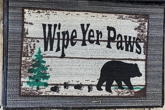 " WIPE YOUR PAWS" Door Mat Bear Lovers Rug Indoor/Outdoors Garage Cabin NEW